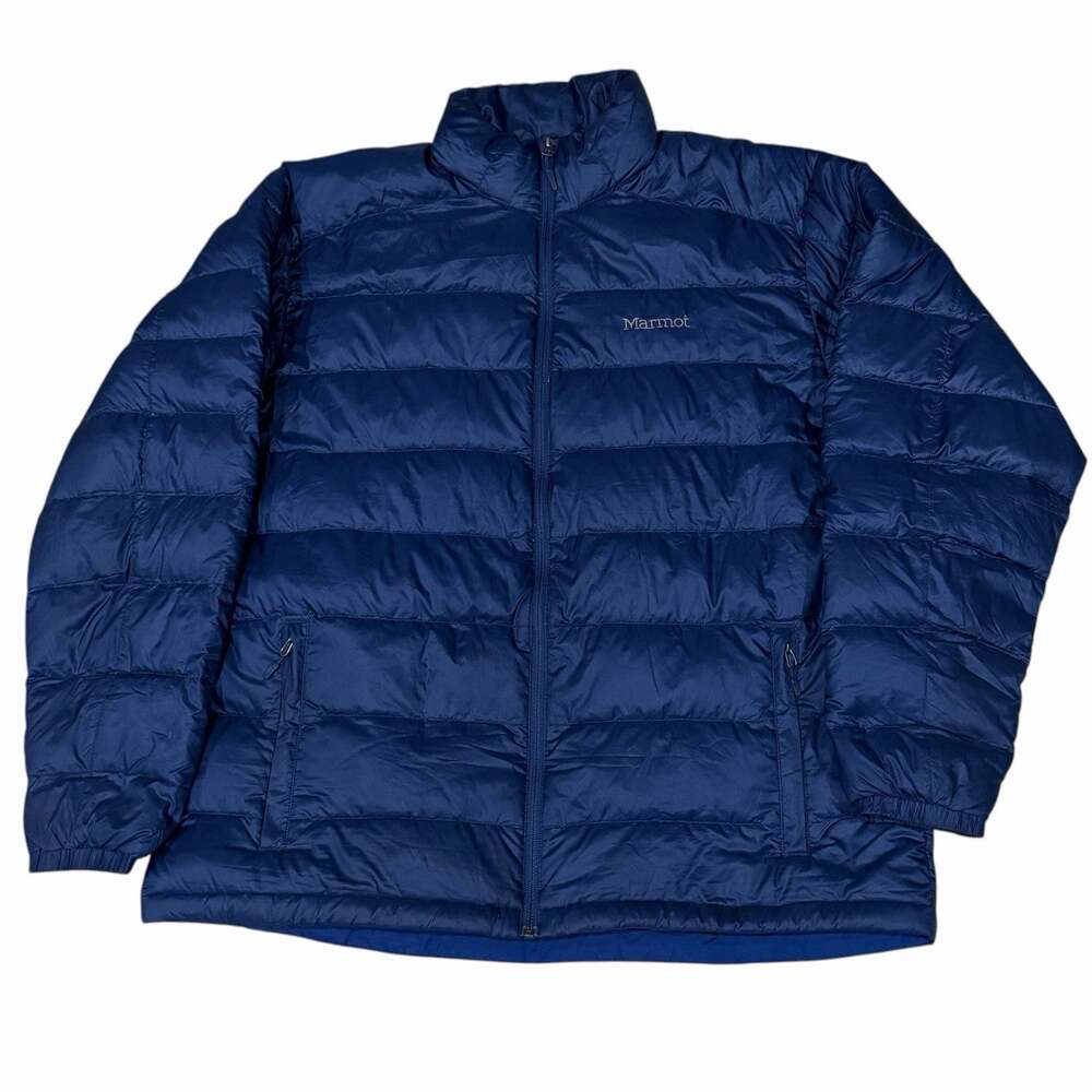 Marmot Men’s 800 Fill Down Puffer Coat Navy Blue Jacket Full Zip Size XXL
